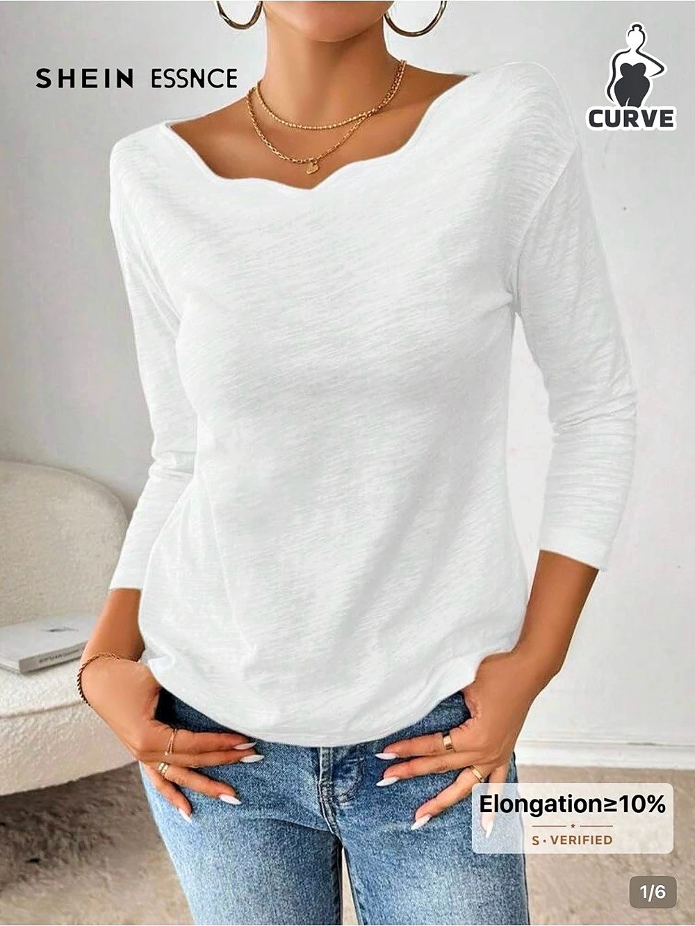 SHEIN ESSNCE Curve long sleeve top White Long Sleeve Top. New condition.